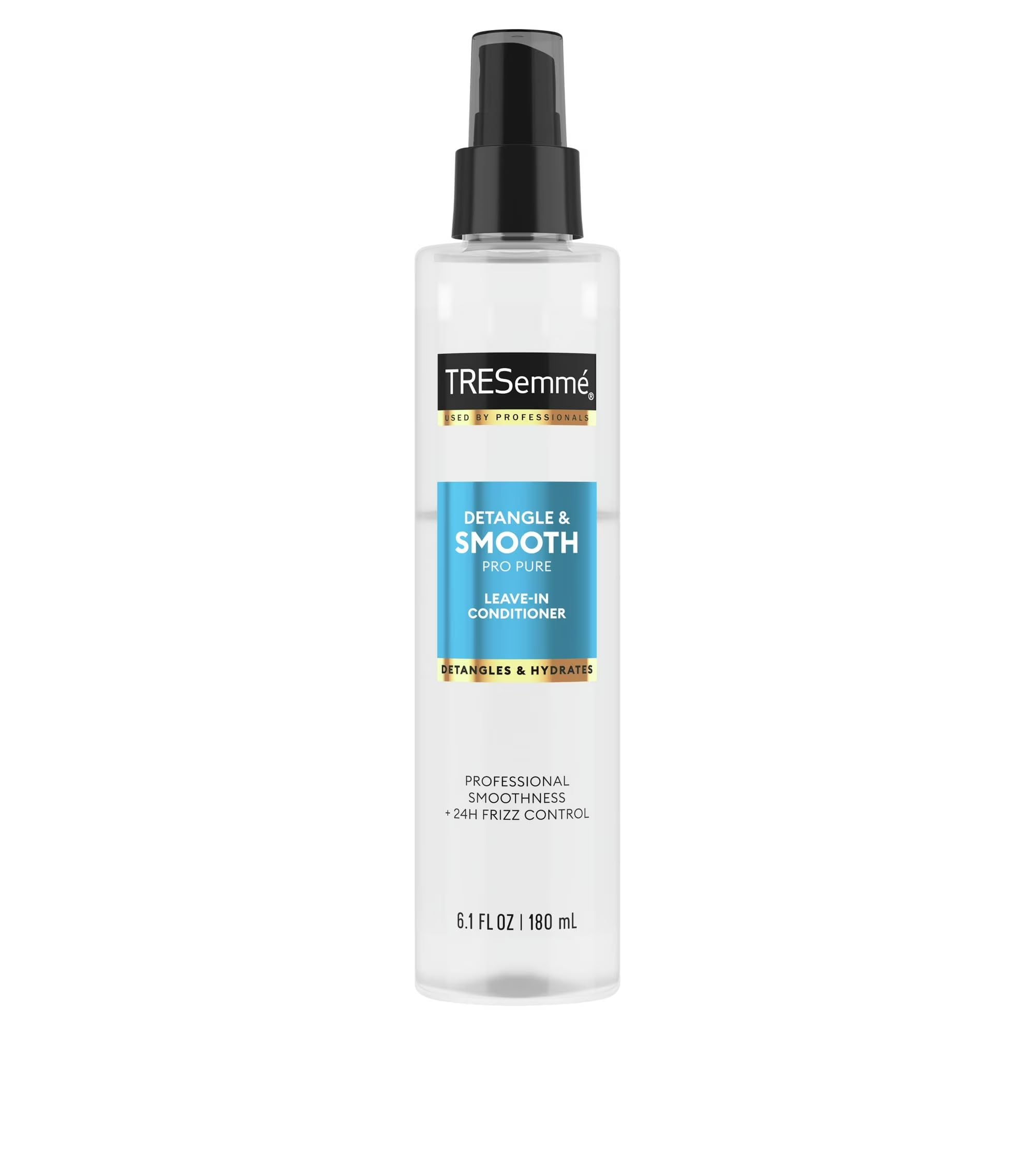 Model with soft, smooth, manageable hair after using TRESemmé Pro Pure Leave-In Conditioner.
