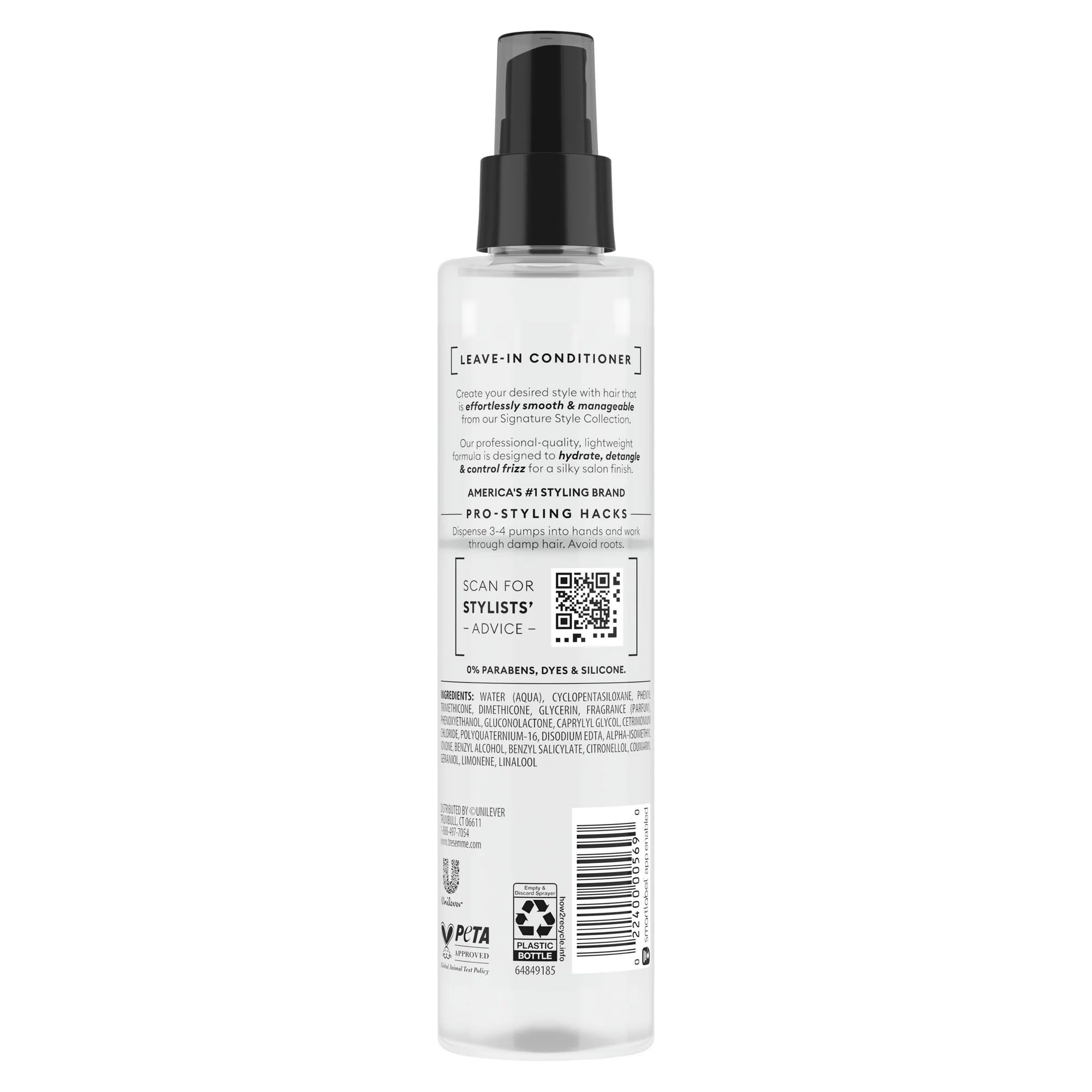 TRESemmé Pro Pure Leave-In Conditioner bottle in gym bag for on-the-go styling.