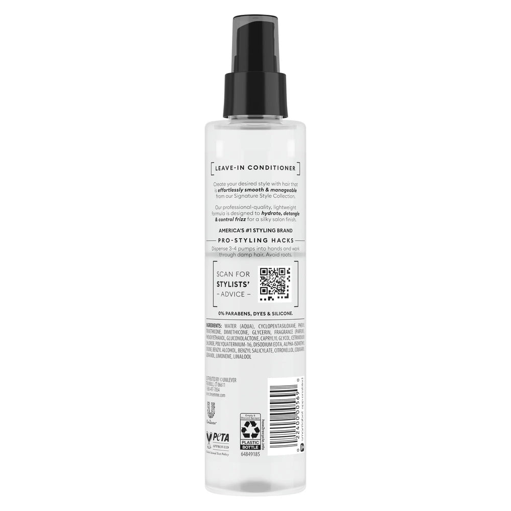 TRESemmé Pro Pure Leave-In Conditioner bottle in gym bag for on-the-go styling.