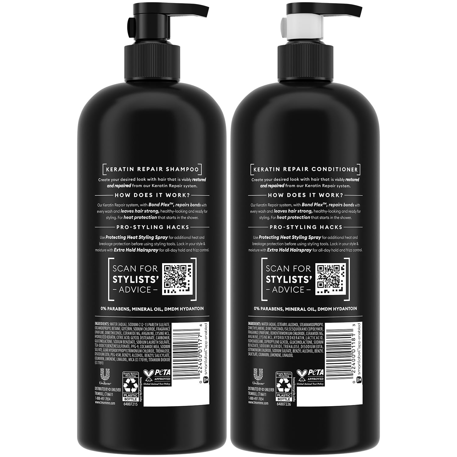 TRESemmé Keratina Reparación acondicionador, envase cómodo para uso diario.