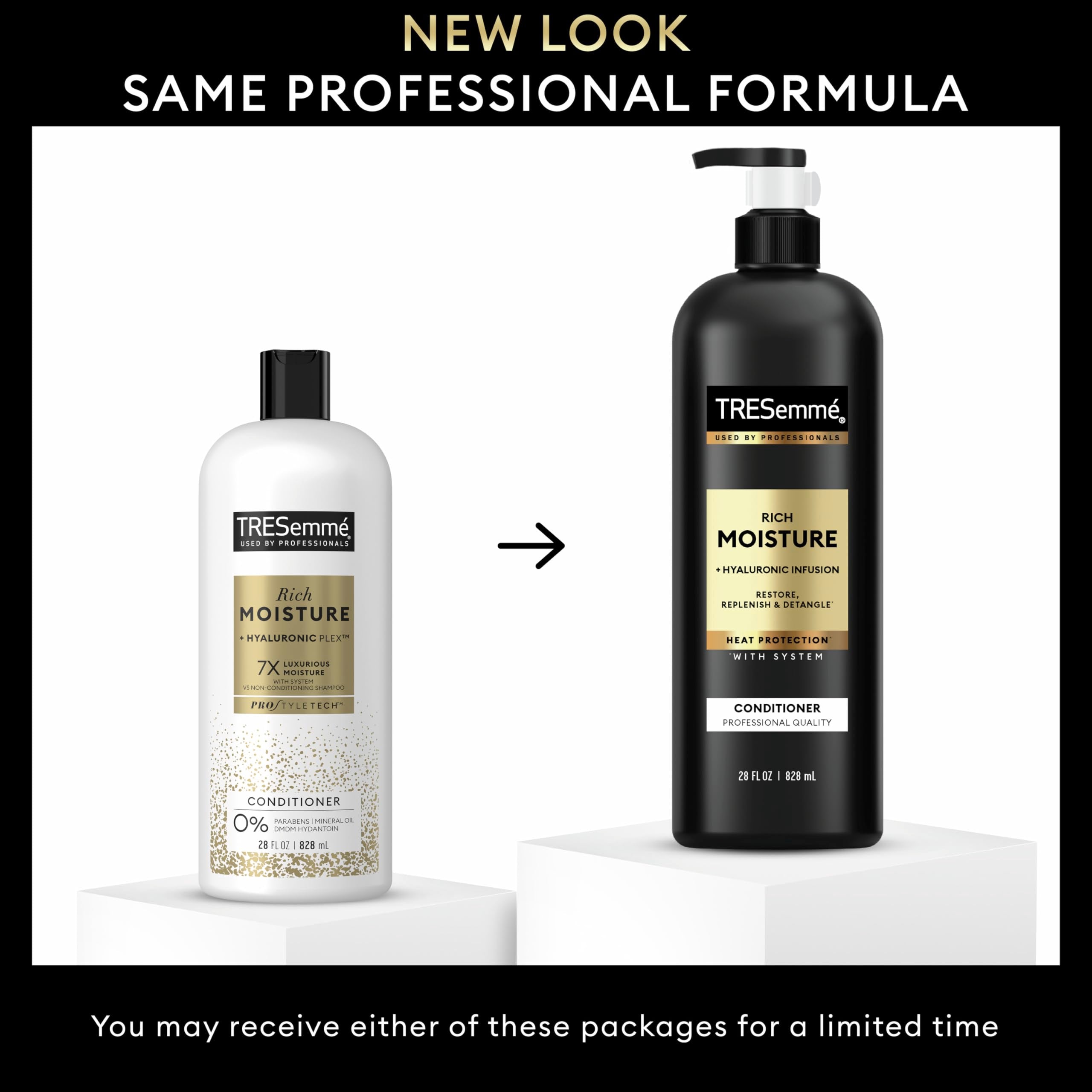 Acondicionador TRESemmé Rich Moisture enjuague con protección contra calor desde la ducha.