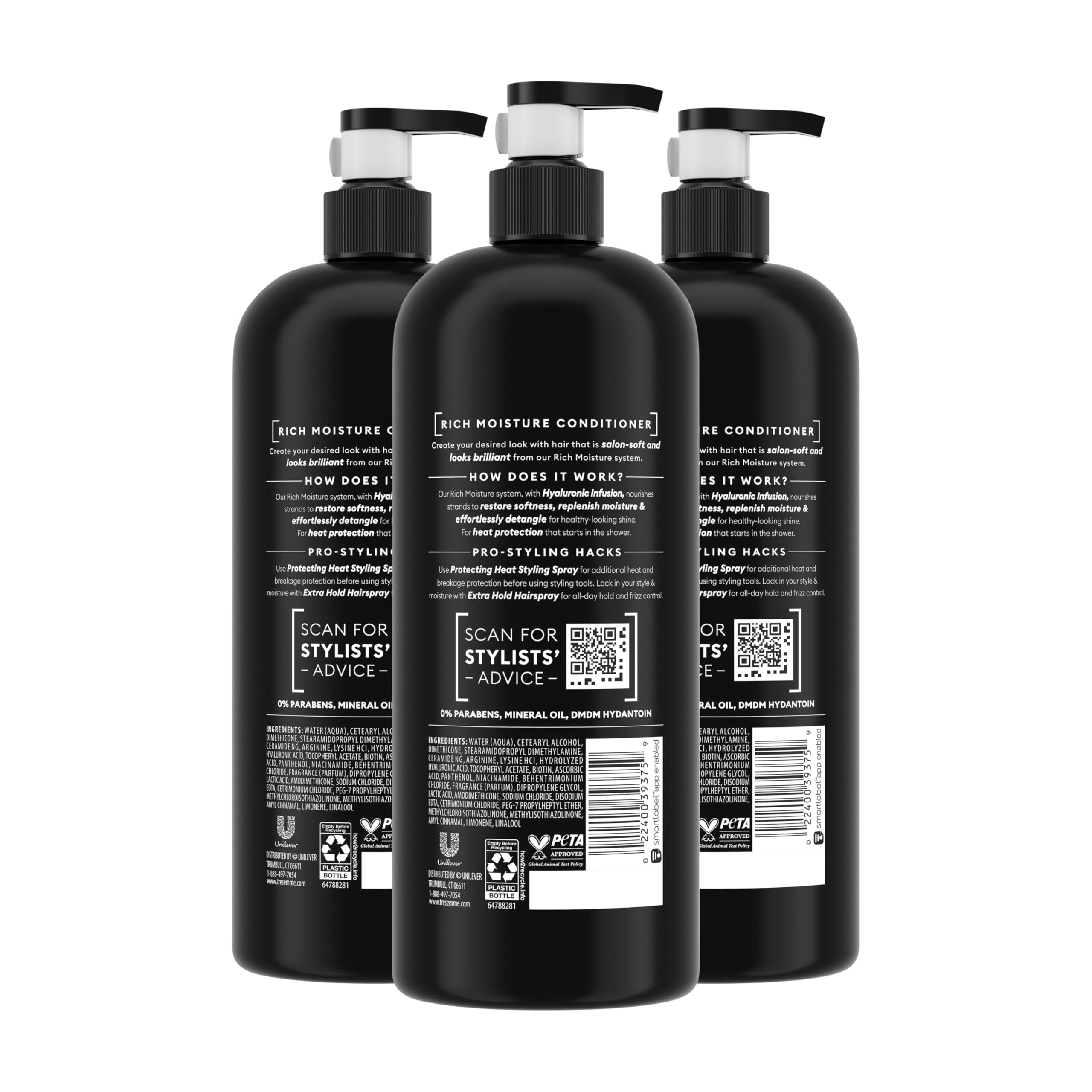 Acondicionador TRESemmé Rich Moisture, textura cremosa que desenreda y suaviza.