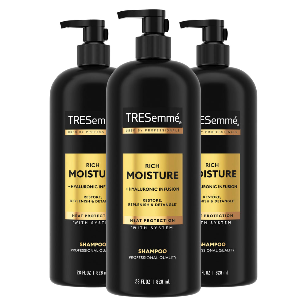 TRESemmé Rich Moisture Shampoo botella mostrando hidratación profunda para cabello seco