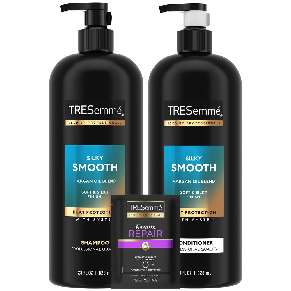 TRESemmé shampoo bottle with silky, frizz-free styling