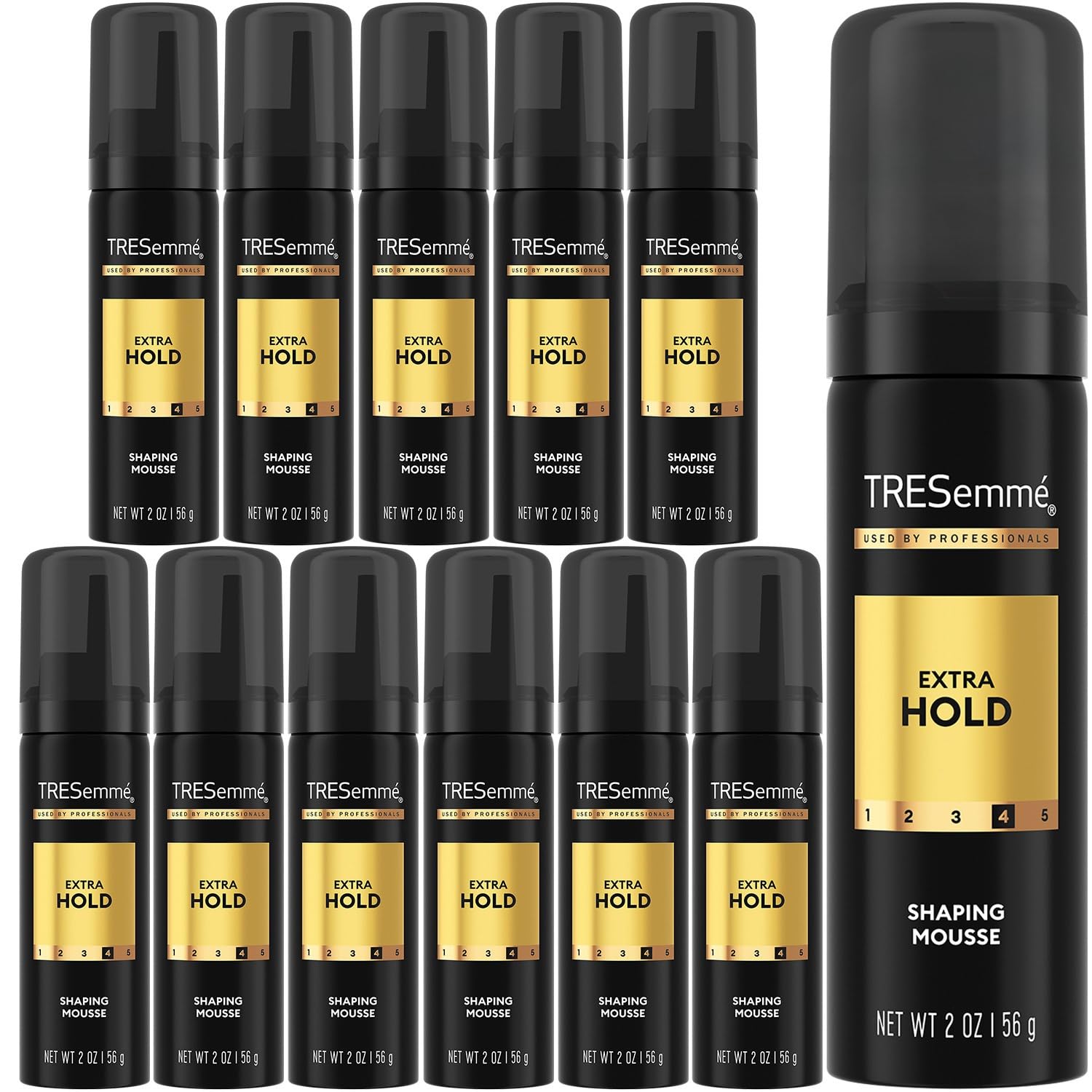 TRESemmé Shaping Mousse travel-size bottle for on-the-go styling and frizz control.