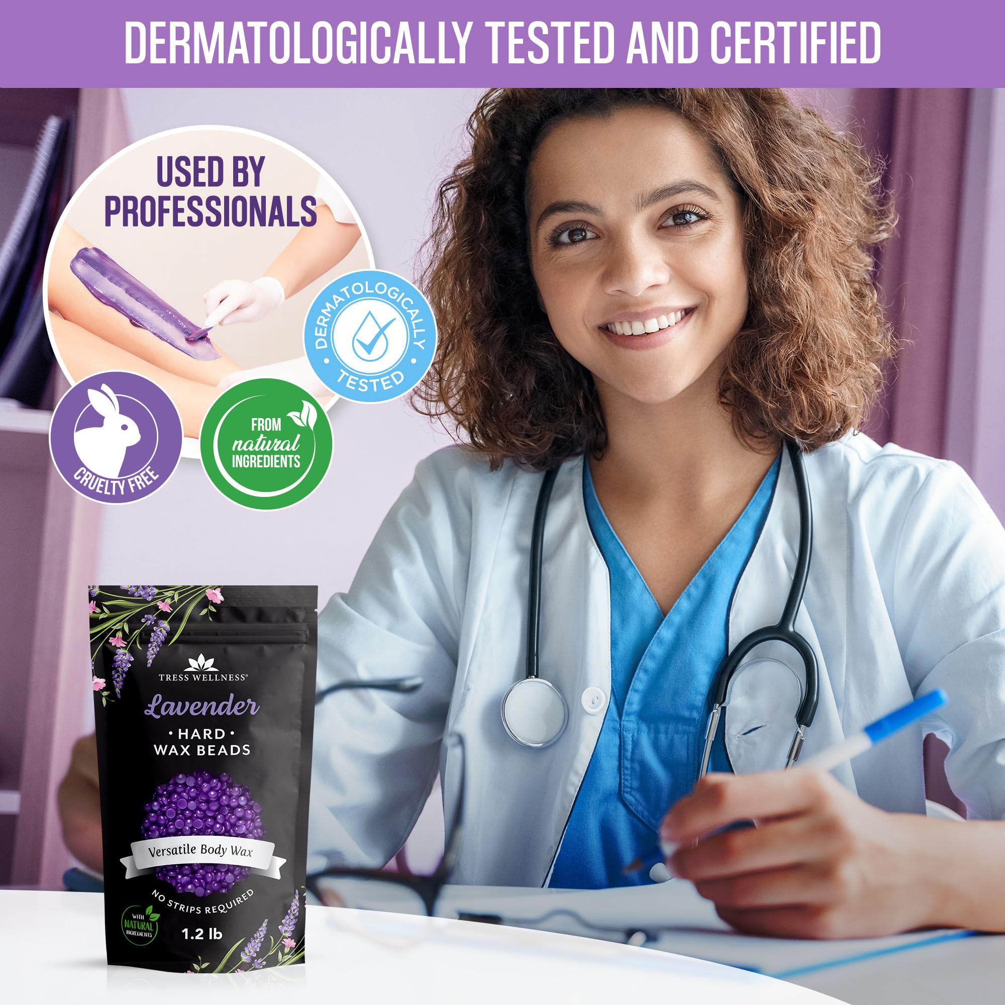 Tress Wellness at-home waxing kit with lavender-scented wax for full-body use