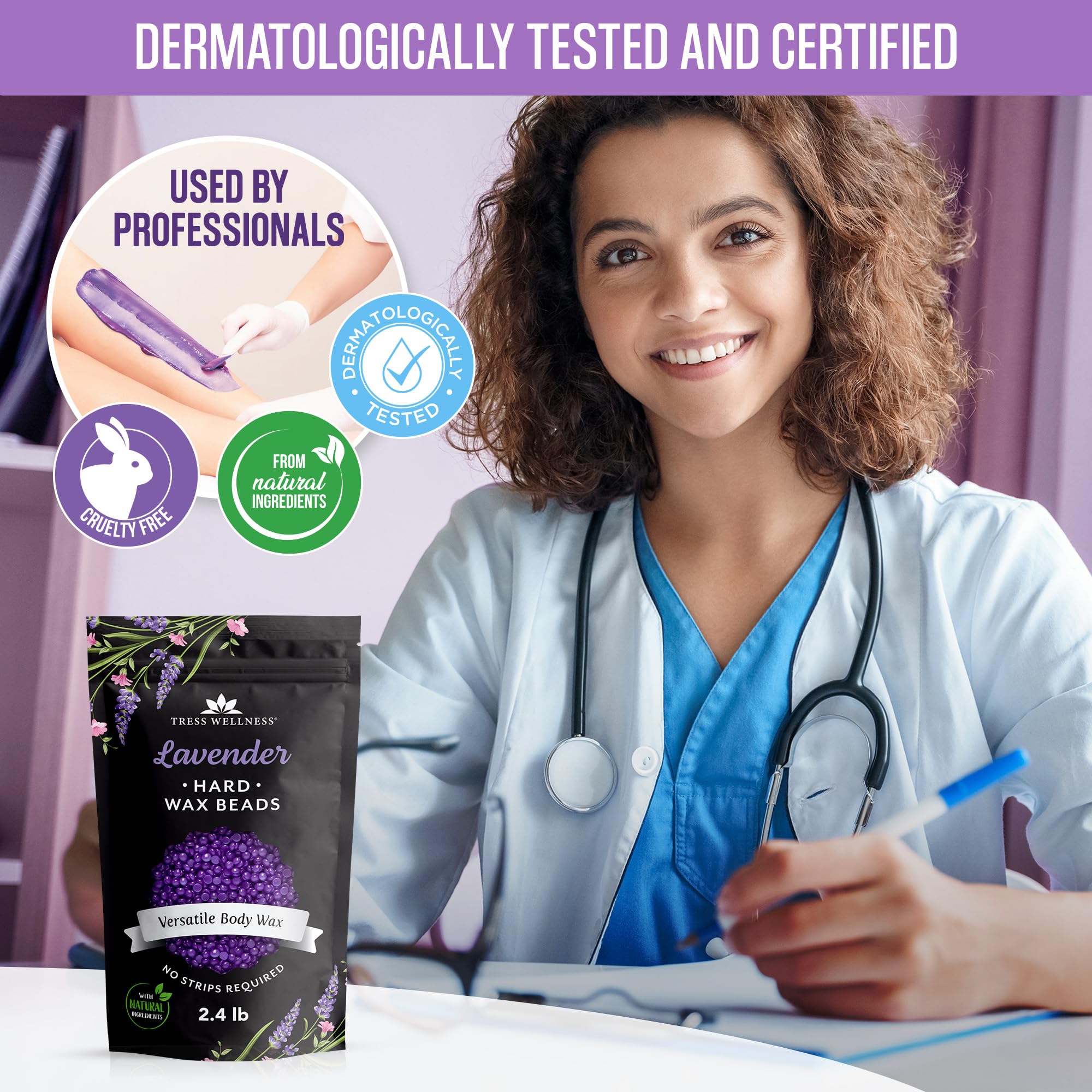 Tress Wellness label indicating dermatologically tested and cruelty-free product.