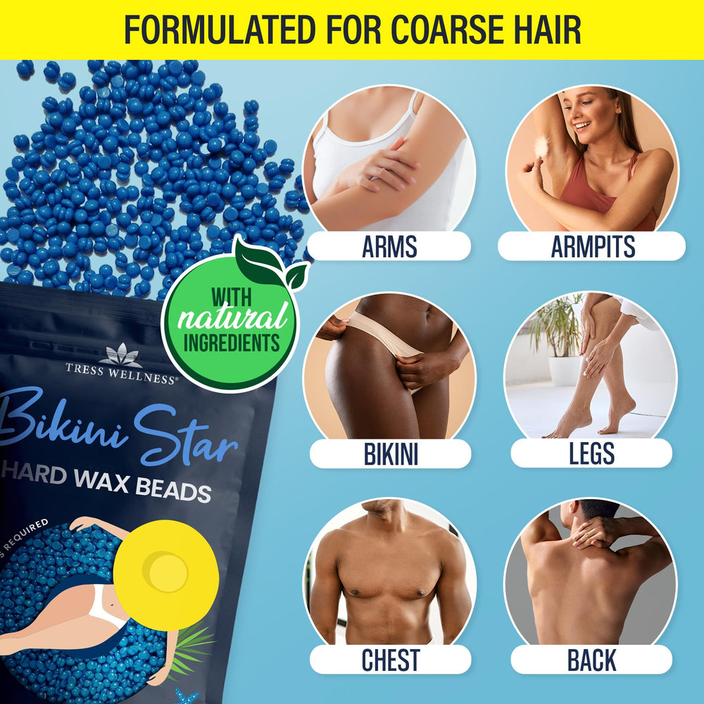Tress Wellness wax beads dermatologically tested for gentle hair removal.