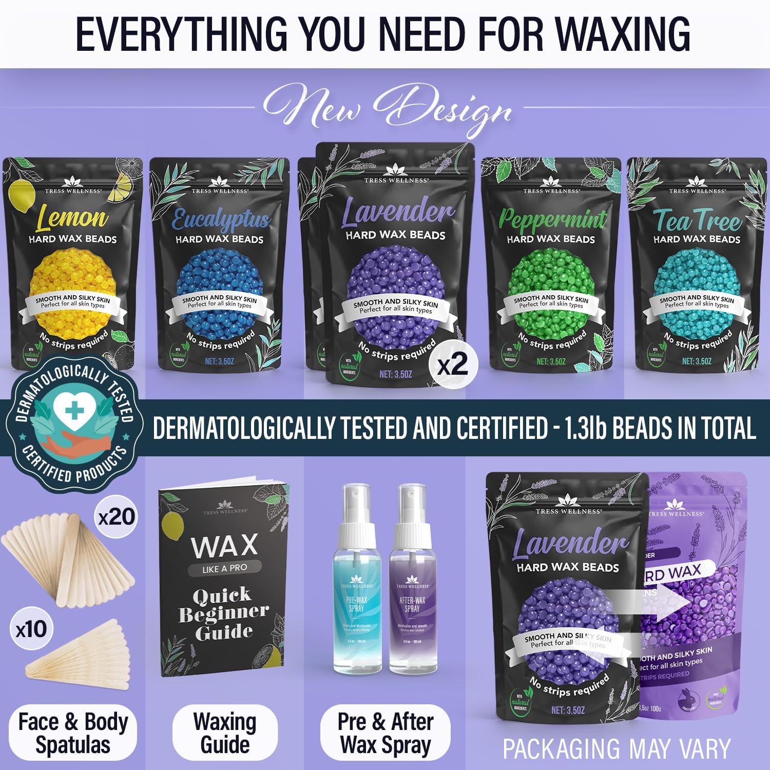 Tress Wellness pre-wax spray 3.4oz prepares skin for smoother waxing.