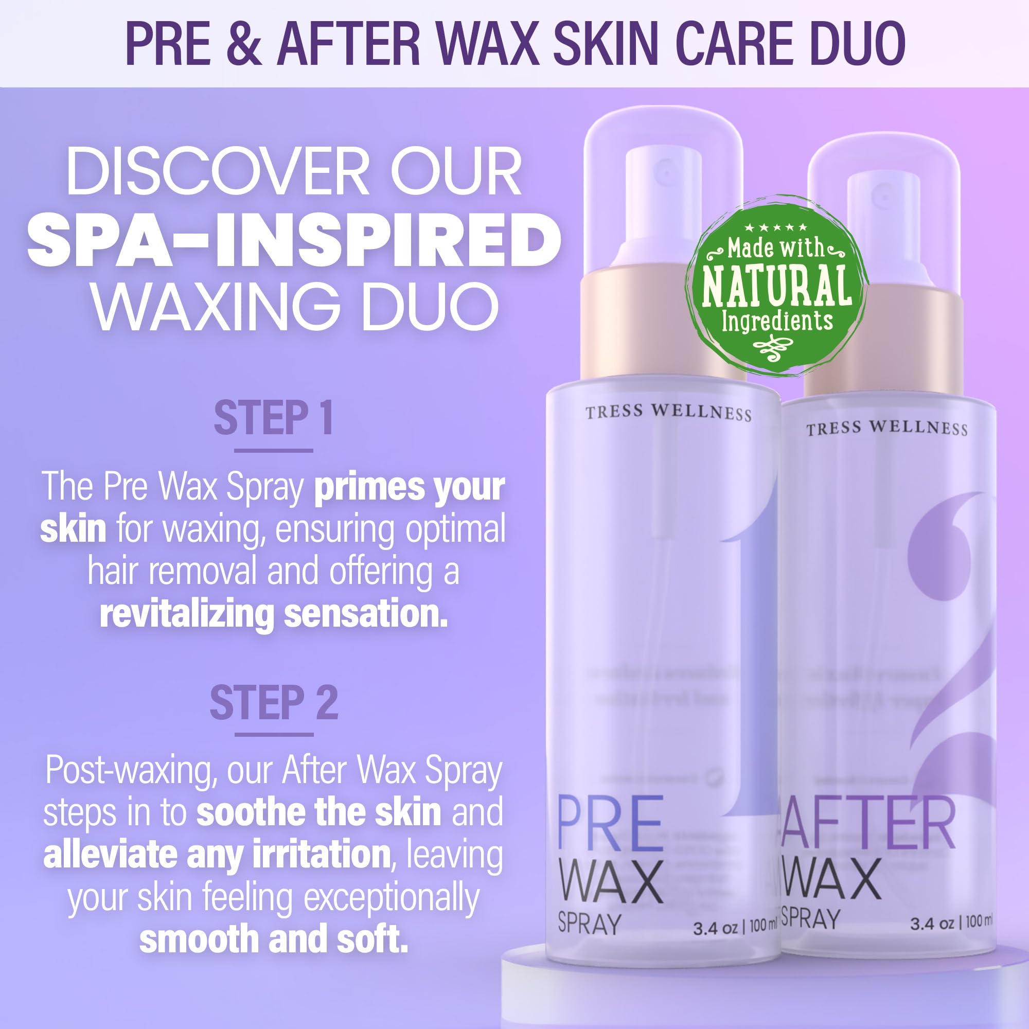 Tress Wellness pre-wax spray close-up prep for clean skin before wax