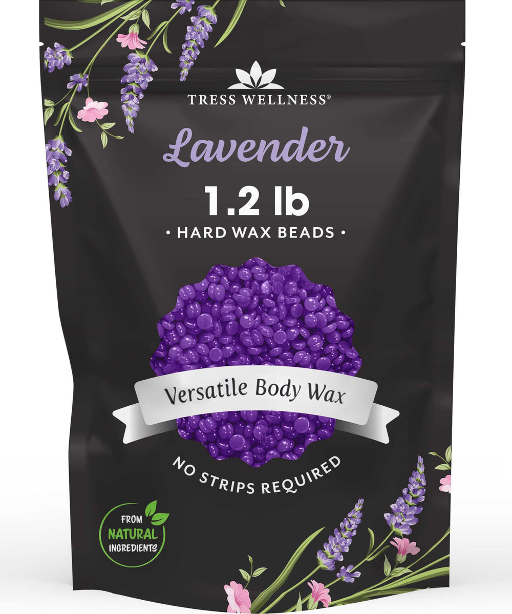 Tress Wellness lavender wax beads in a 1.2 lb bag for at-home waxing use