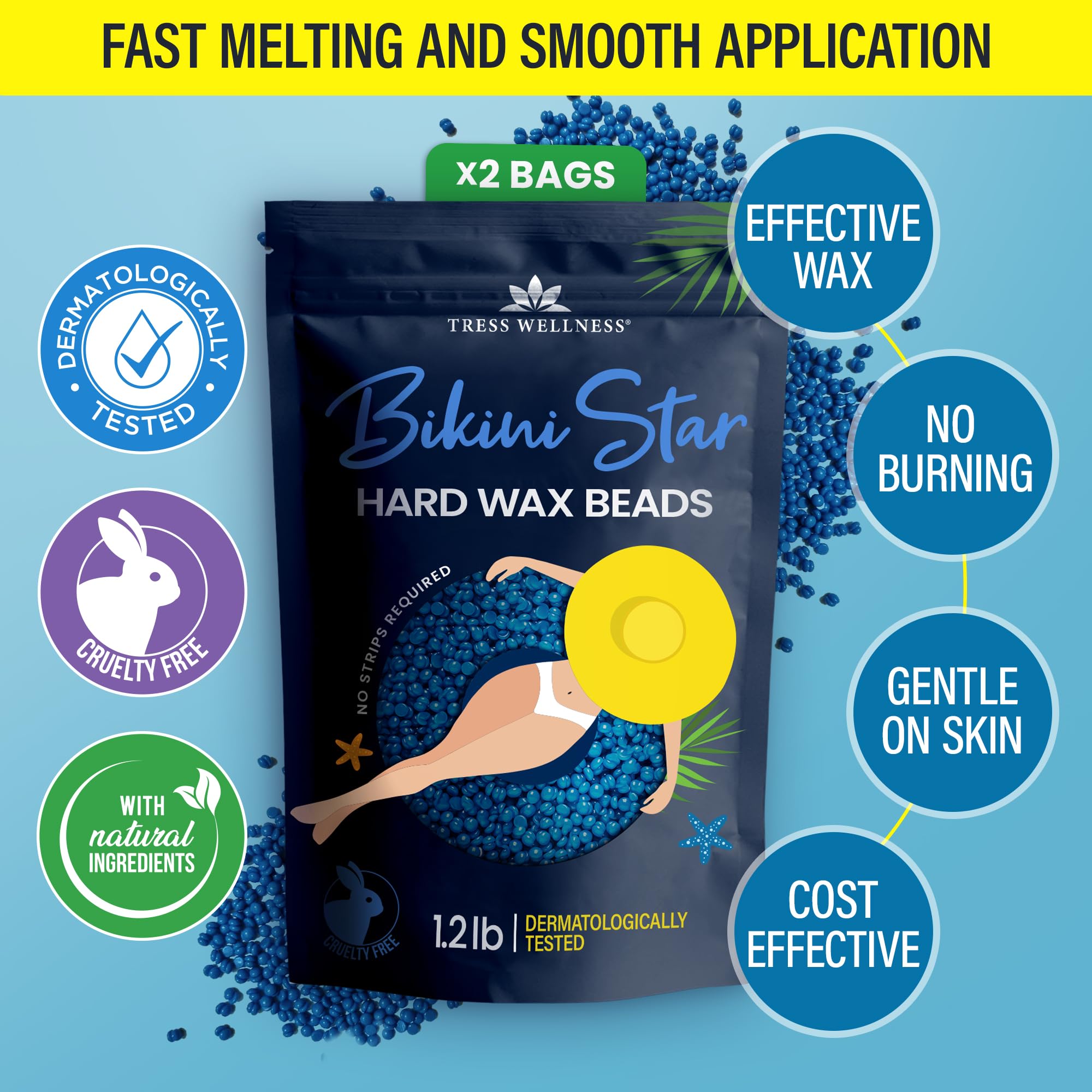 Professional waxing guide included with Tress Wellness beads.