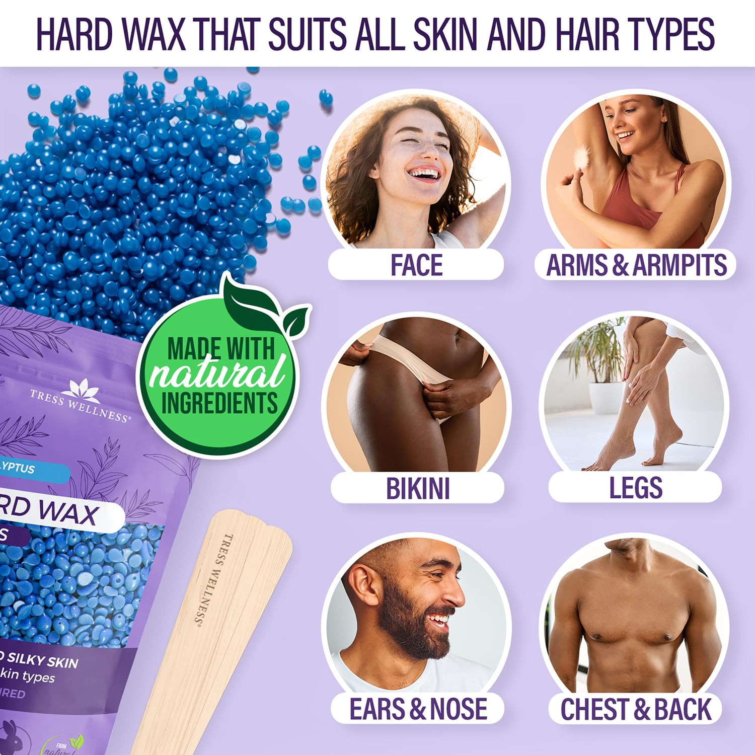 Tress Wellness waxing sticks in large and small sizes for clean application