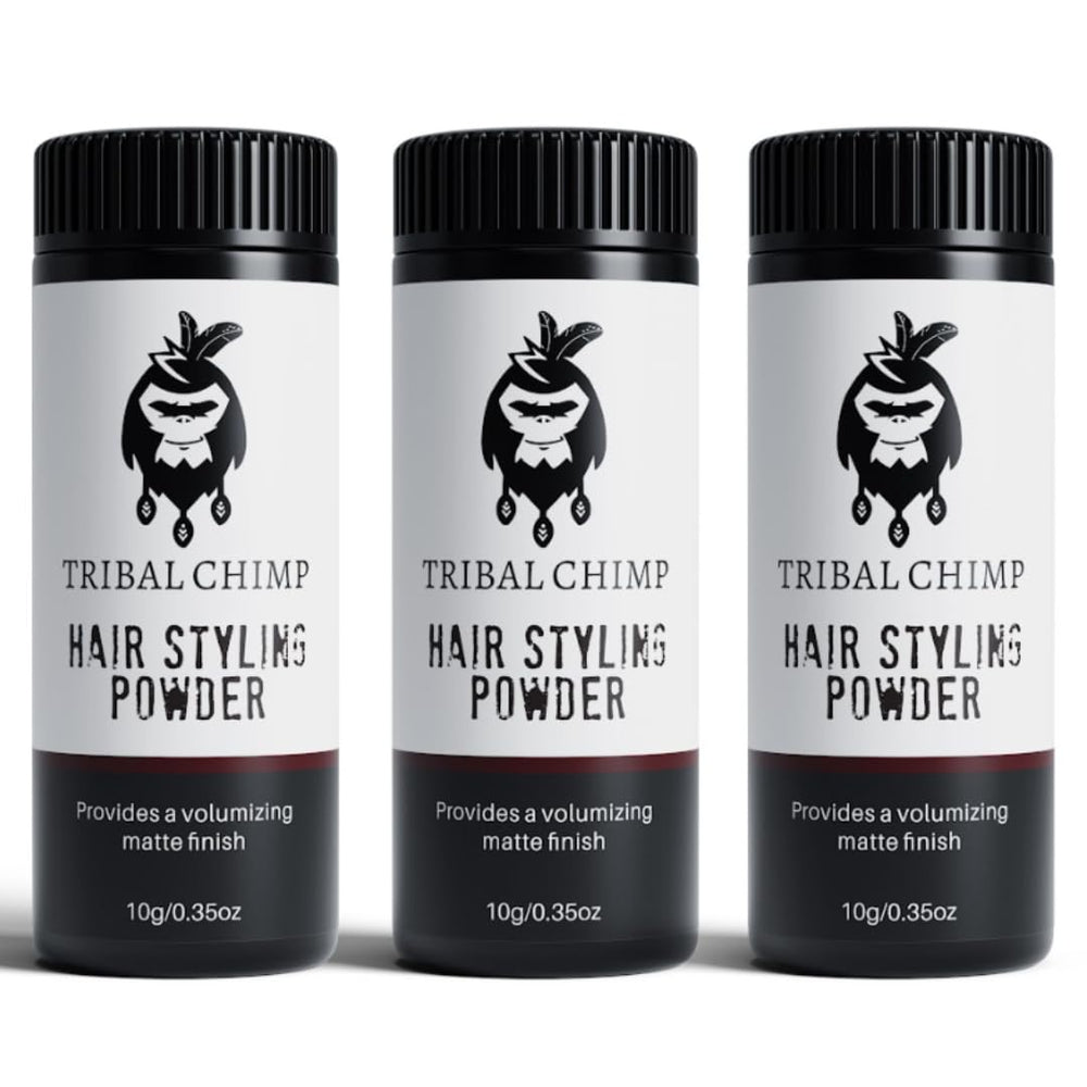 Tribal Chimp Hair Powder 3-piece set packaging, ideal for daily styling and travel.