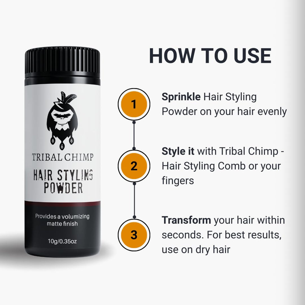 Tribal Chimp Hair Powder packaging-closeup emphasizes premium texture and value.