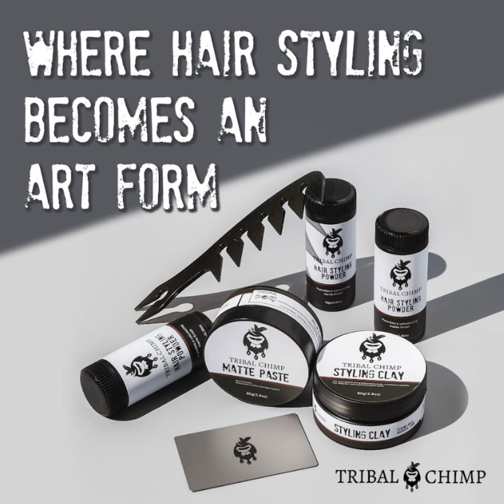 Tribal Chimp Hair Powder sleek-styled-hair with lasting, invisible hold.