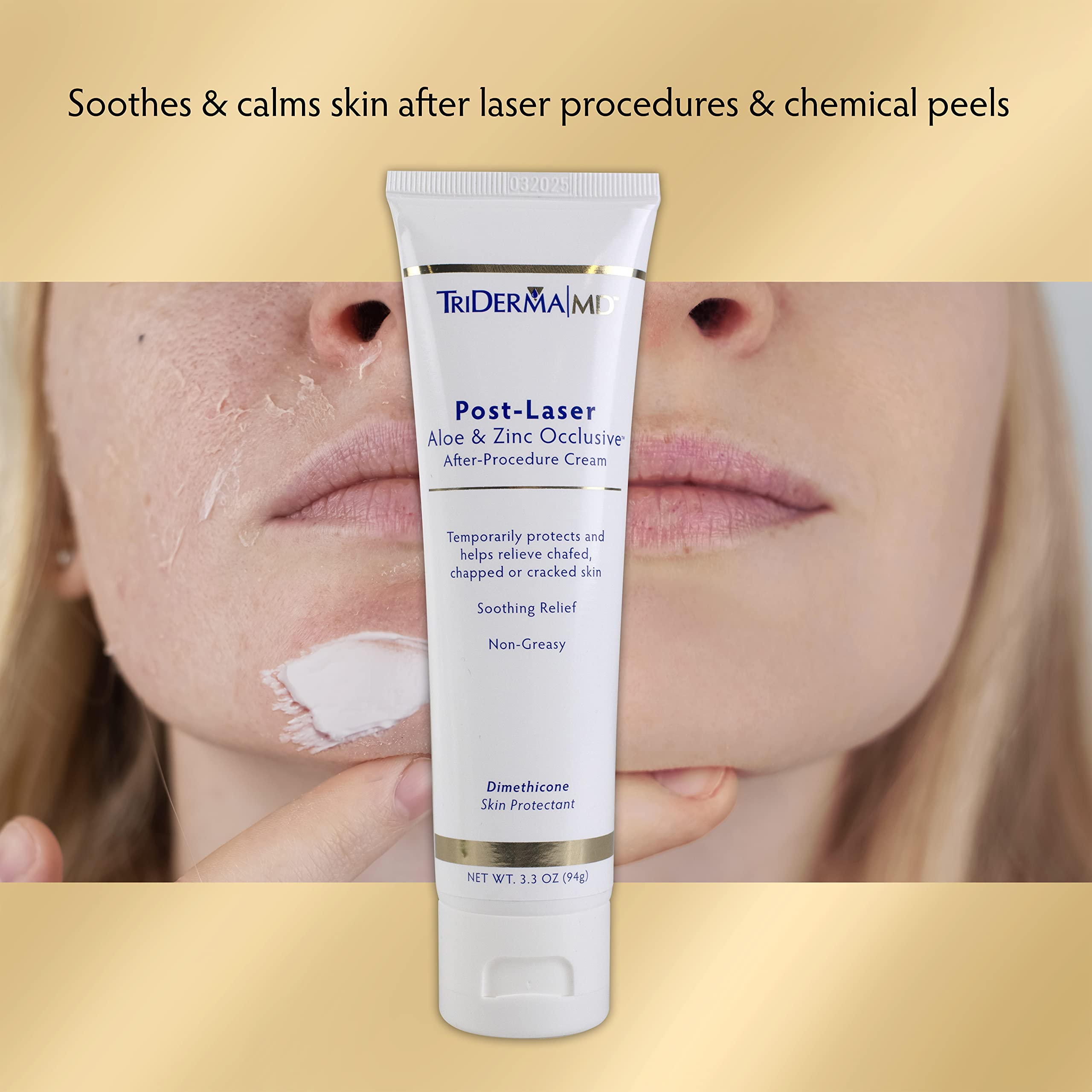 TriDerma post laser cream jar closeup highlighting moisturizing texture