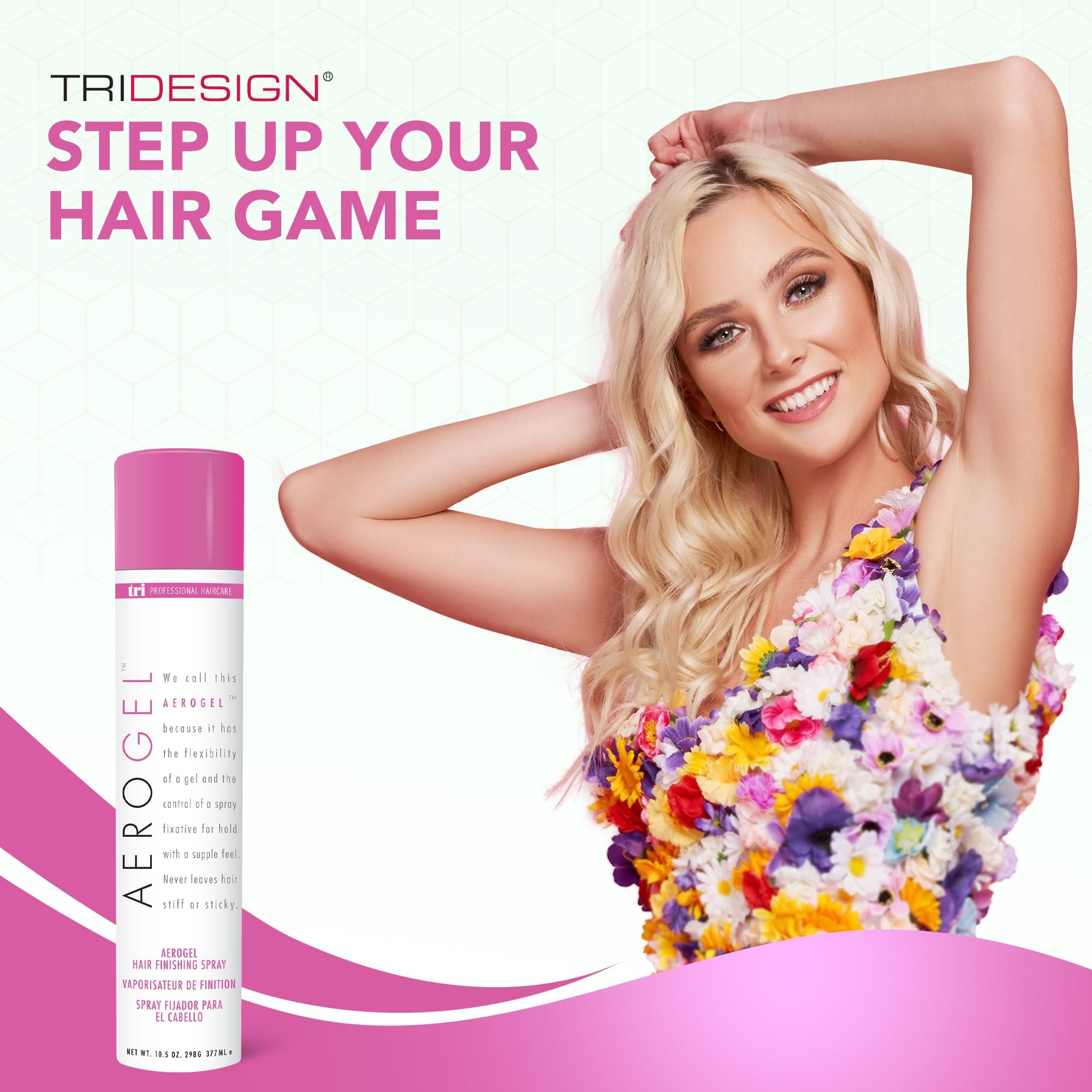 TRIDESIGN Aerogel Hairspray used on all hair types for versatile styling.