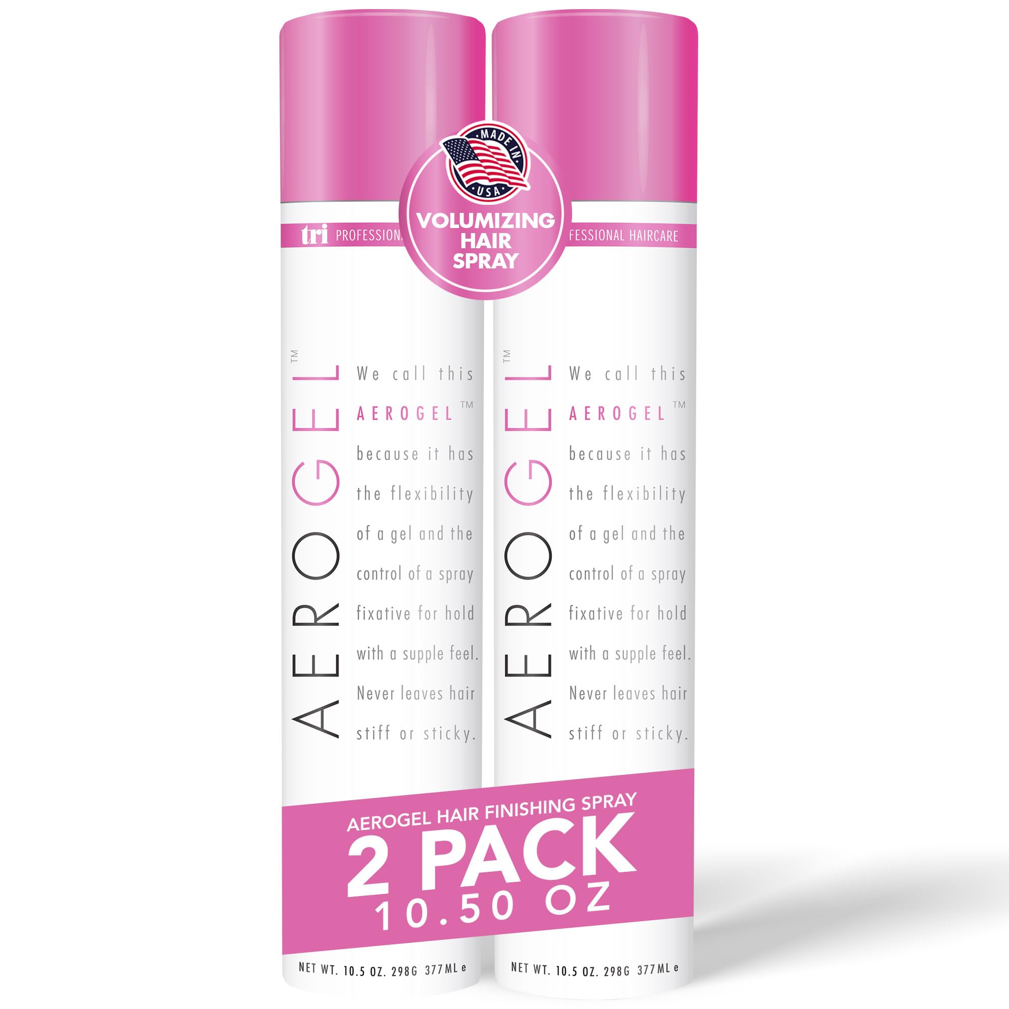TRIDESIGN Aerogel Hairspray bottle front view for strong, flexible hold.