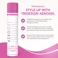 TRIDESIGN Aerogel Hairspray dispense-action captured for even application.