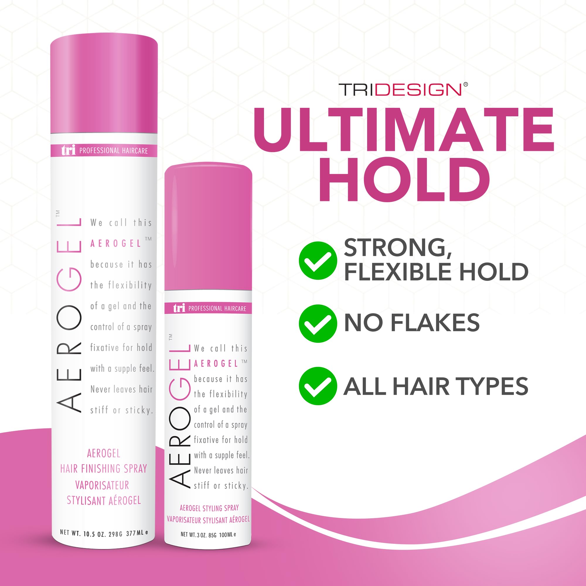 TRI Design Aerogel hairspray mist on hair delivering light flexible control