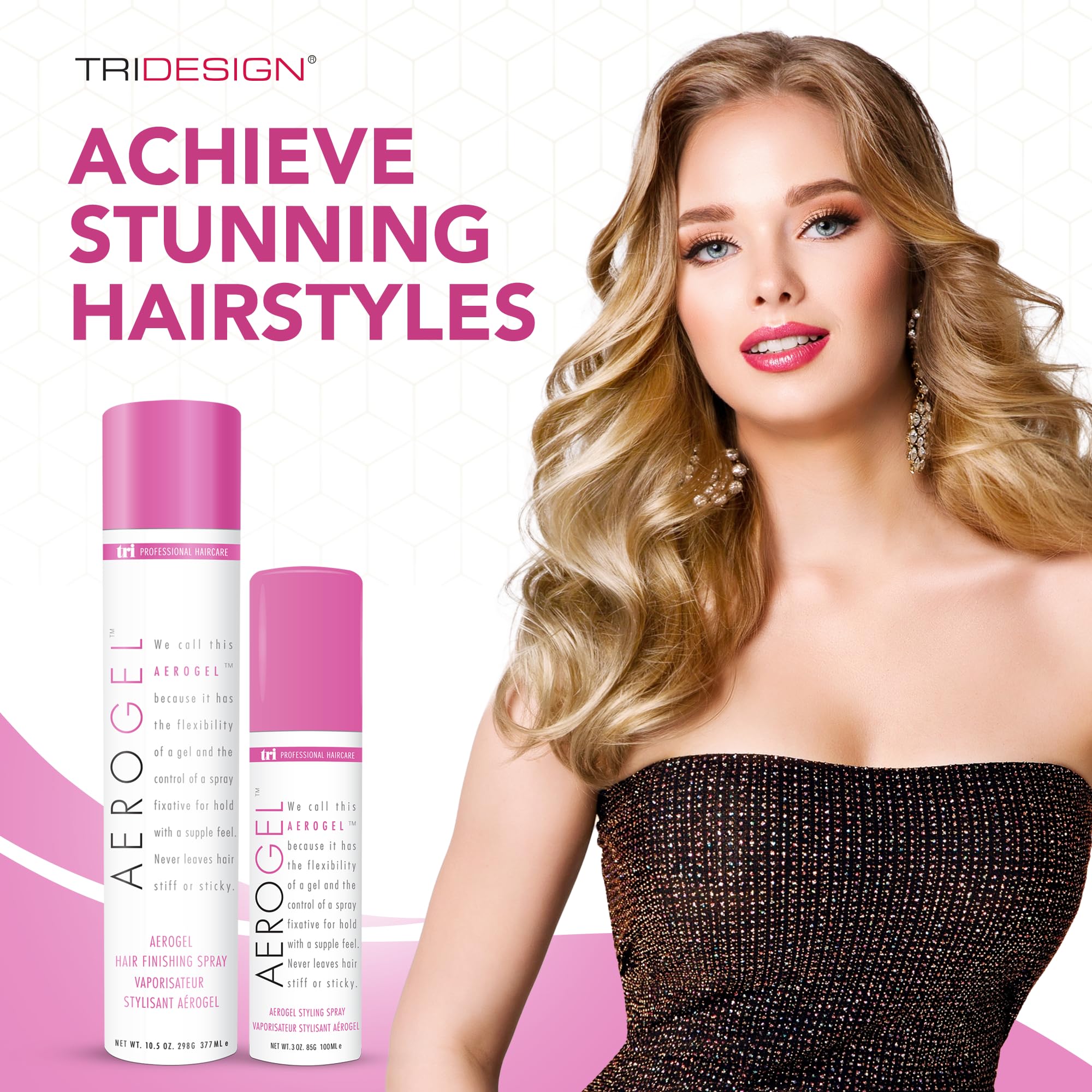 TRI Design Aerogel Hairspray shows volumizing lift on all hair types
