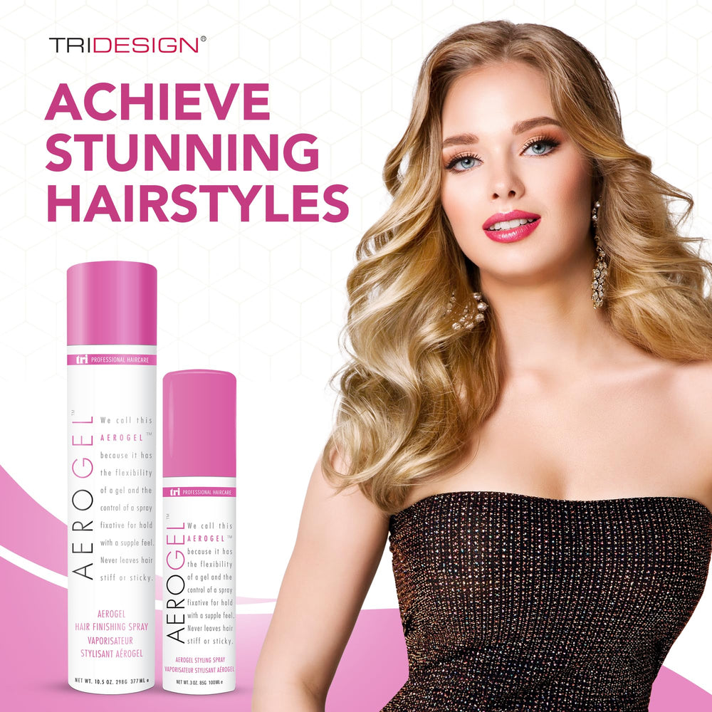 TRI Design Aerogel Hairspray shows volumizing lift on all hair types