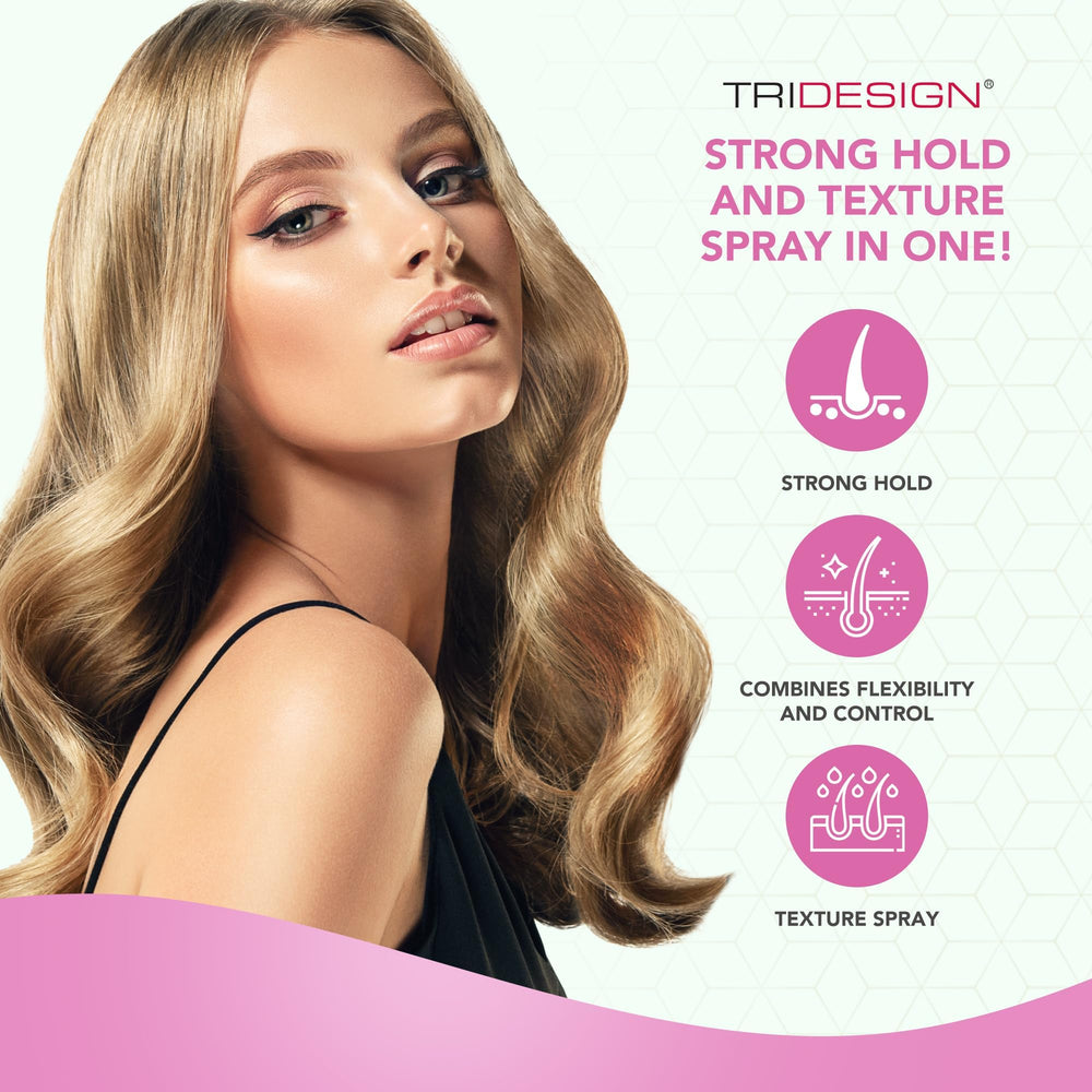 TRIDESIGN Aerogel Hairspray on styled hair demonstrates lift and volume.