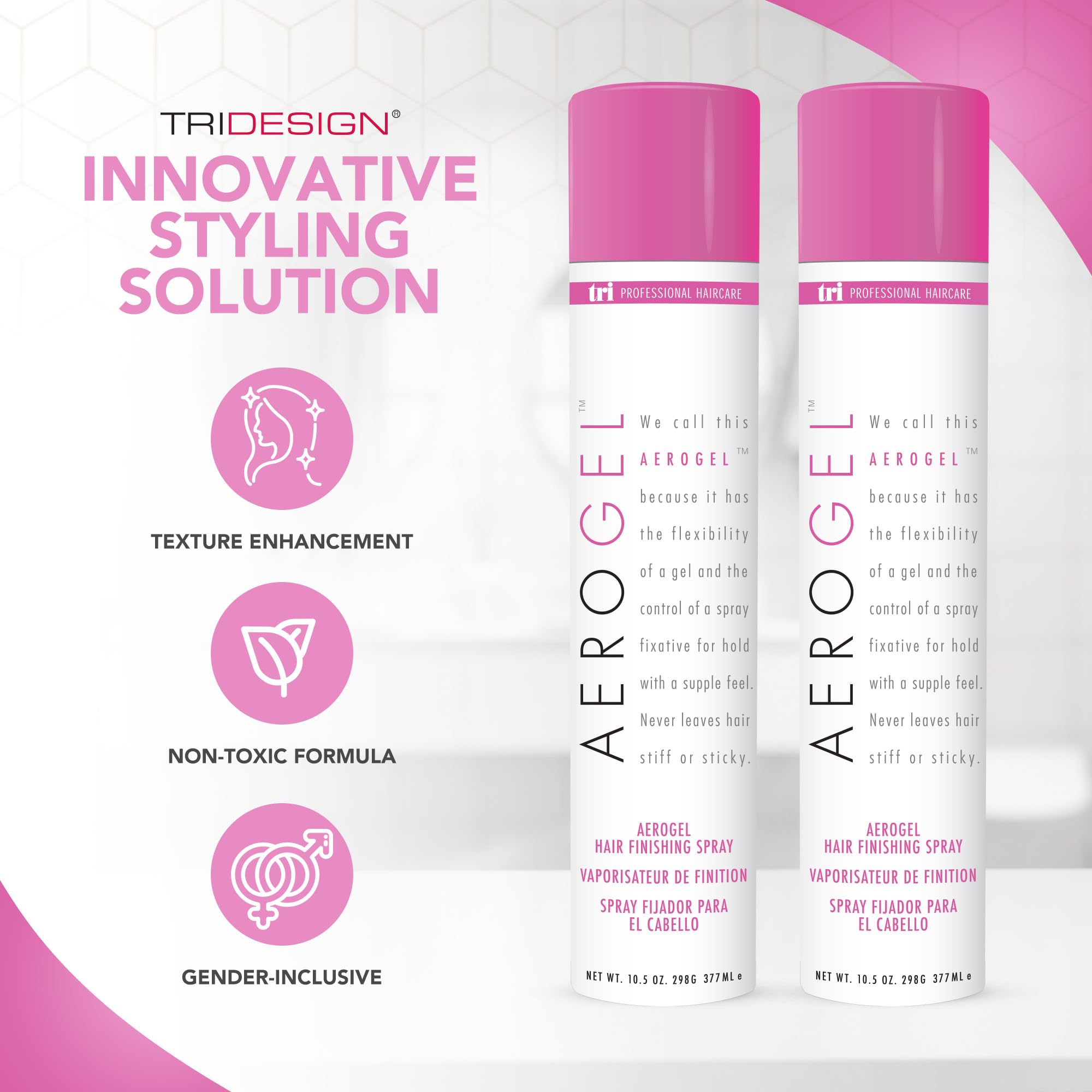 TRIDESIGN Aerogel mist on hair highlighting volume and shine.