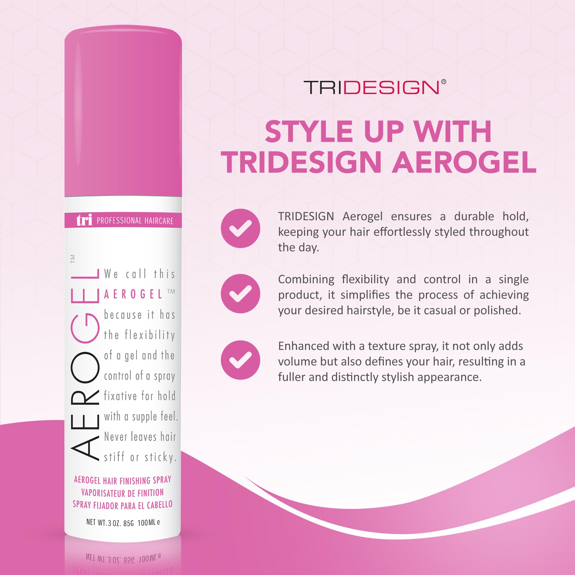 TRIDESIGN Aerogel Hairspray volumen y brillo para todo tipo de cabello