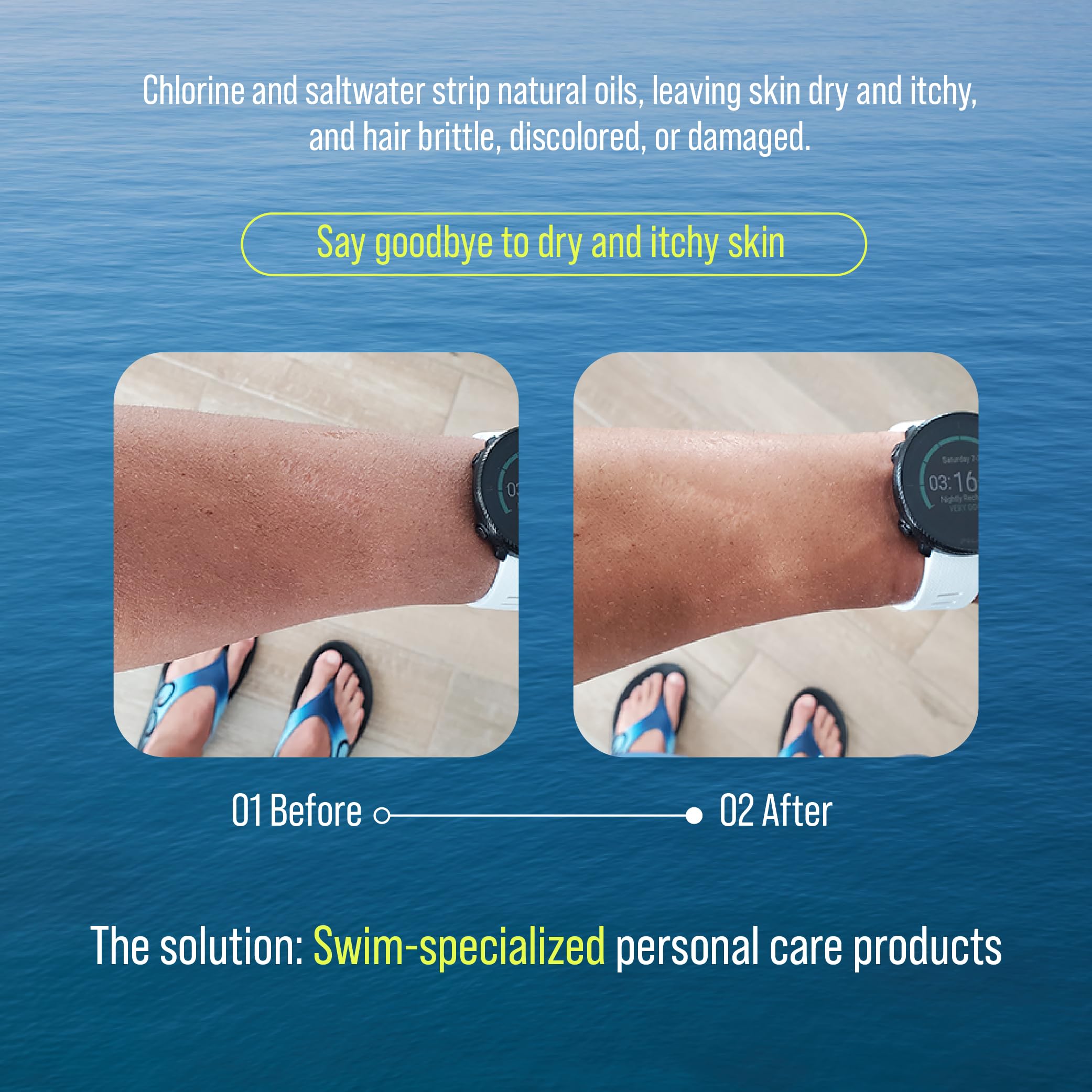 TRIHARD after-swim body wash lather removes chlorine scent and residue