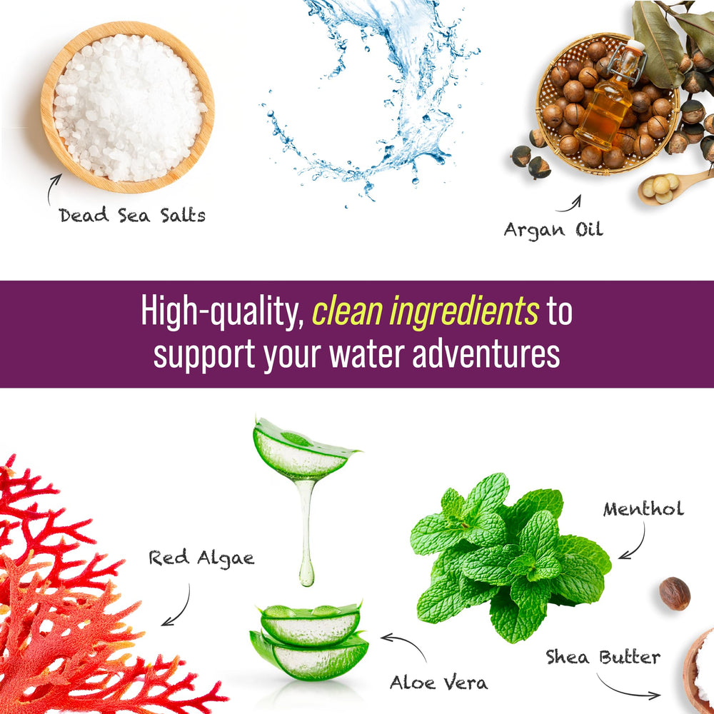 TRIHARD Chlorine Defense ingredients close-up with red algae and minerals.