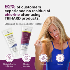 TRIHARD Chlorine Defense Swim Conditioner tube front emphasizes hydrating care.
