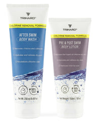 TRIHARD chlorine-removal body wash bottle, refreshing post-swim cleanse after pool exposure