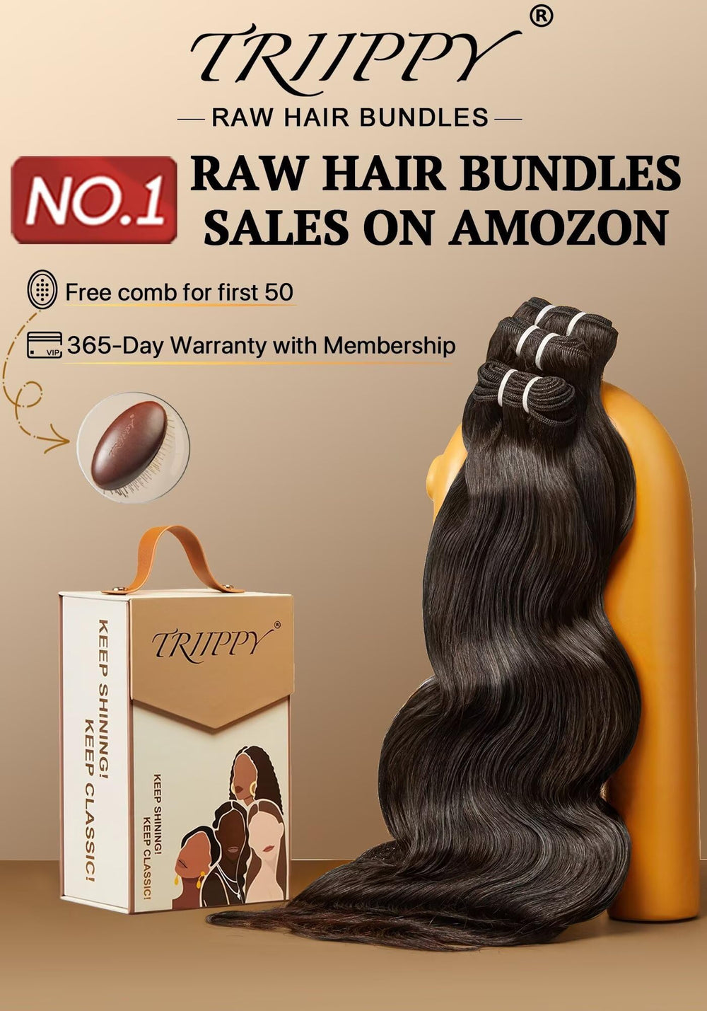 Triippy Body Wave Bundles natural color 16 inches blends with textures.