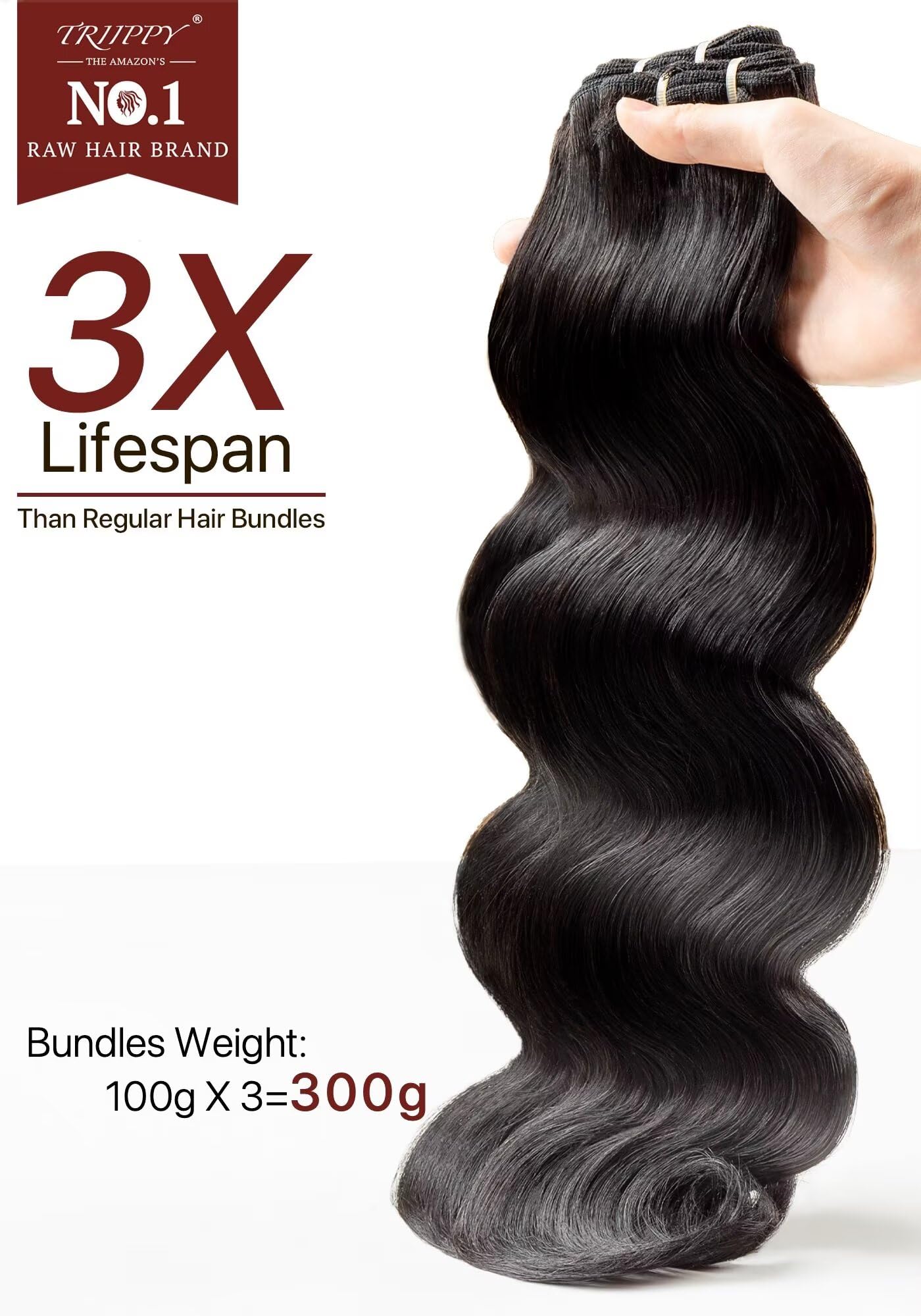 Triippy Cambodian raw hair close-up shows aligned cuticles for minimal tangling.