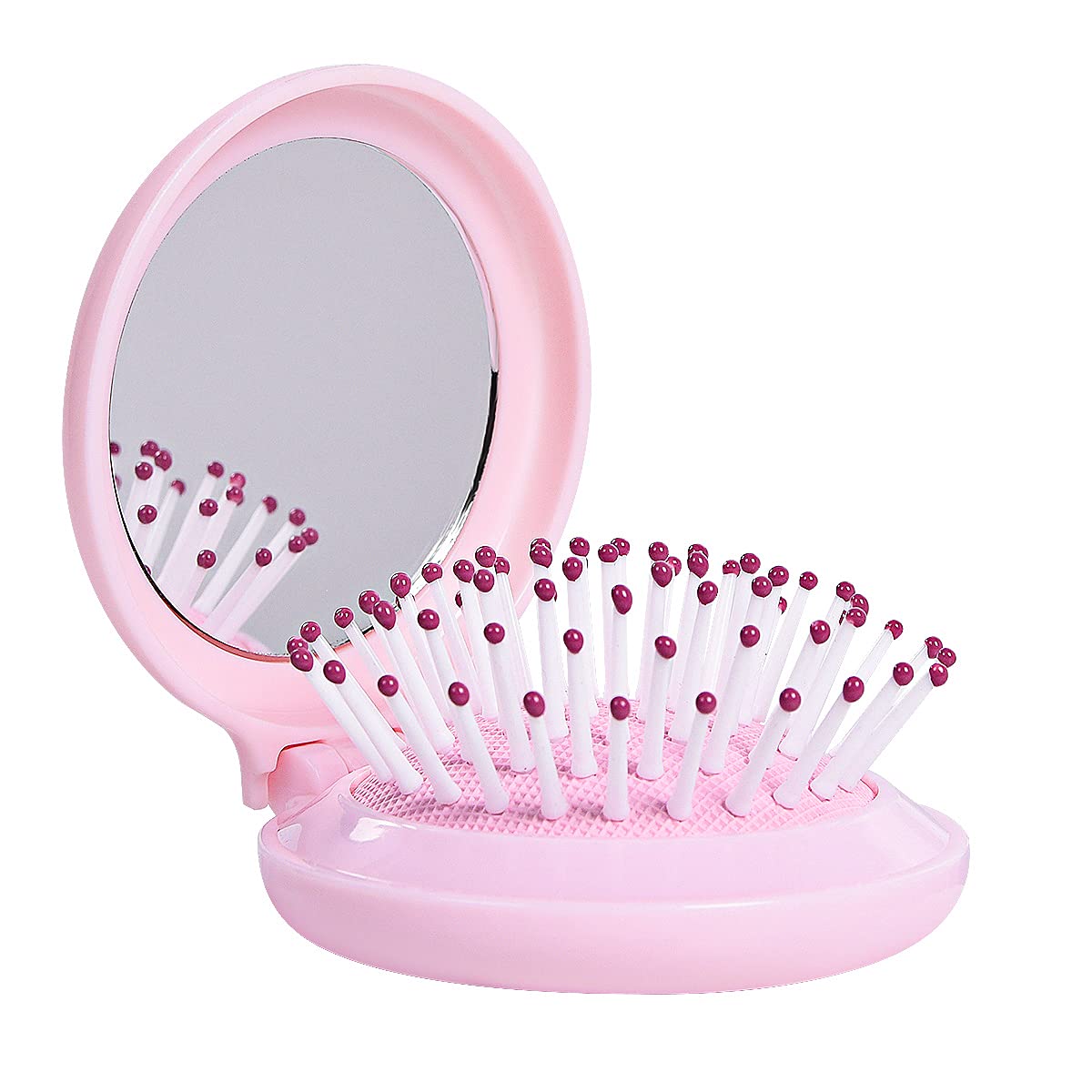 Trikeel Mini Folding Hair Brush with Mirror for on-the-go styling