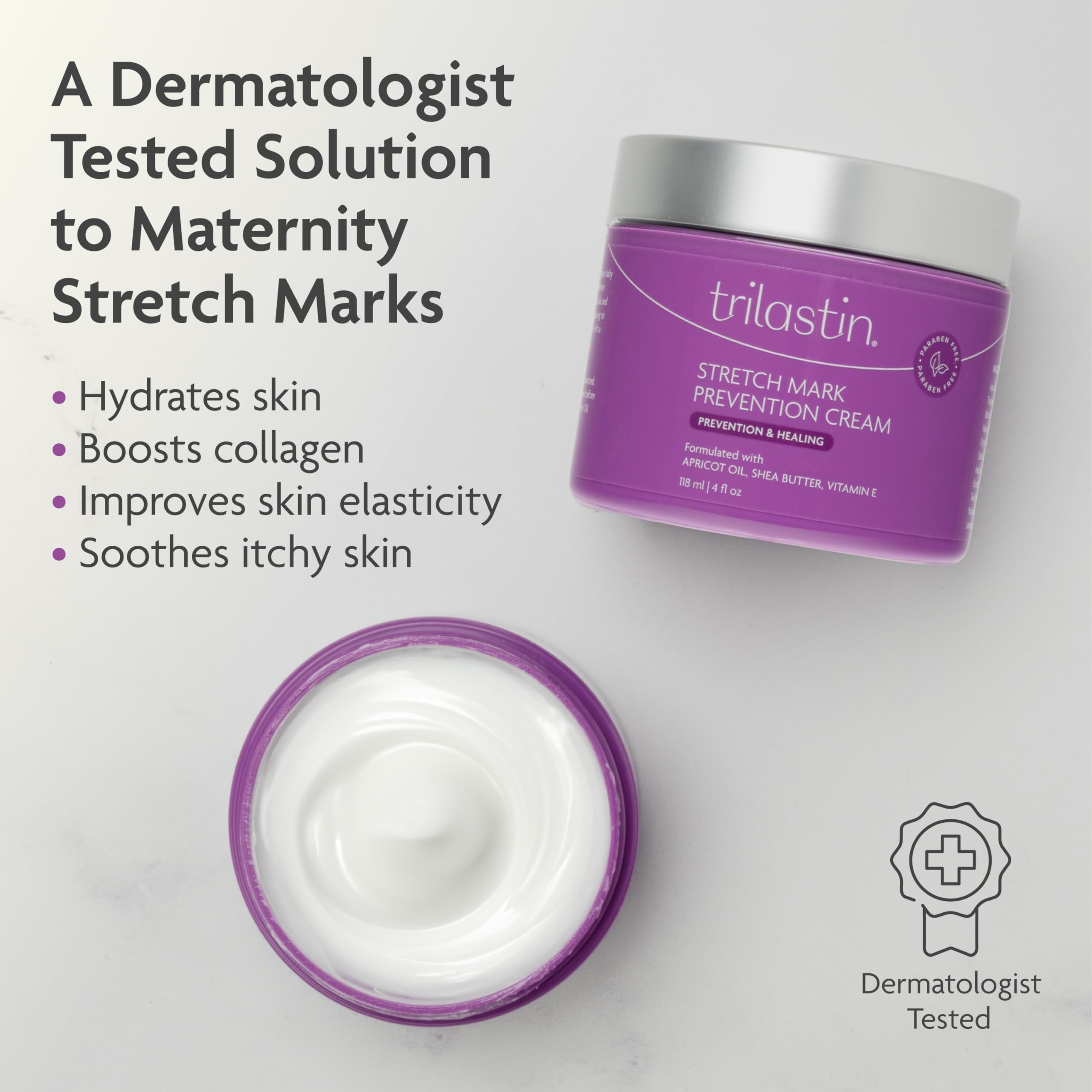 TriLASTIN bottle during application on the abdomen demonstrates smooth absorption.
