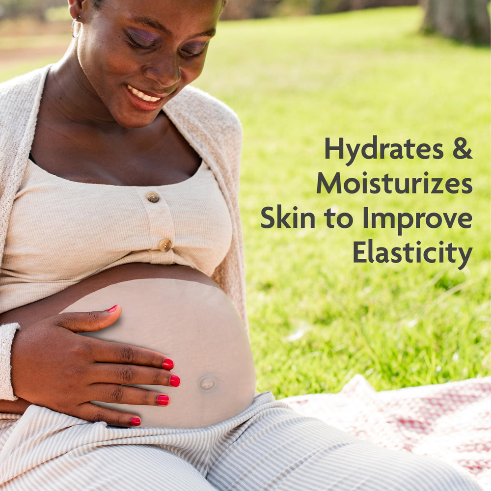 Serum on skin from TriLASTIN Belly Masks delivering intense hydration