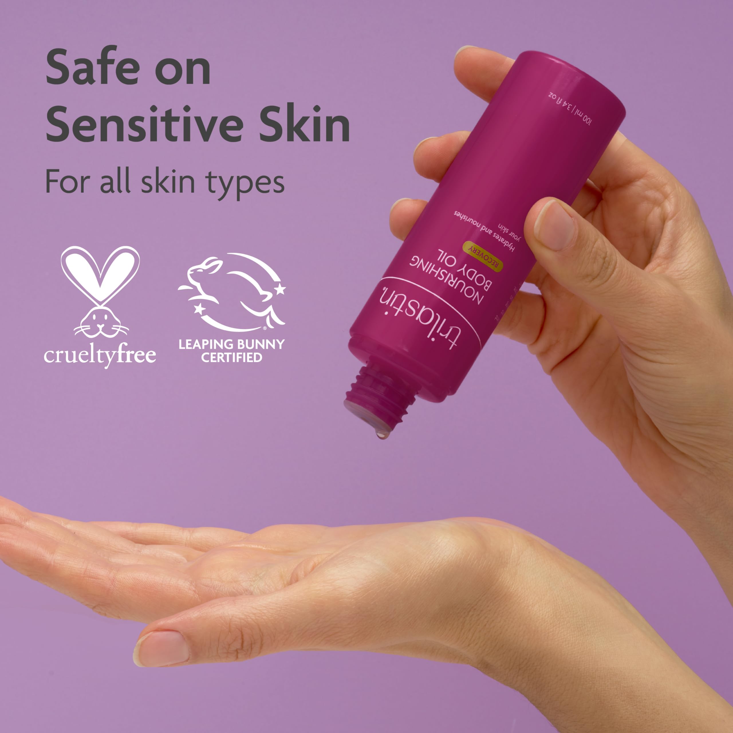 TriLASTIN Body Oil nourishes skin during pregnancy and postpartum routines.