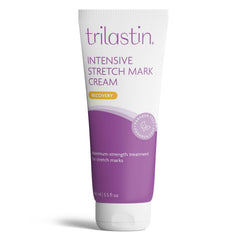 TriLASTIN Stretch Mark Cream bottle front showing unscented hydration for sensitive skin.
