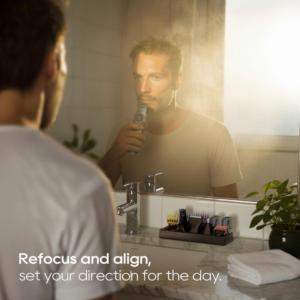TRIMX includes three precision combs for versatile body and facial grooming.