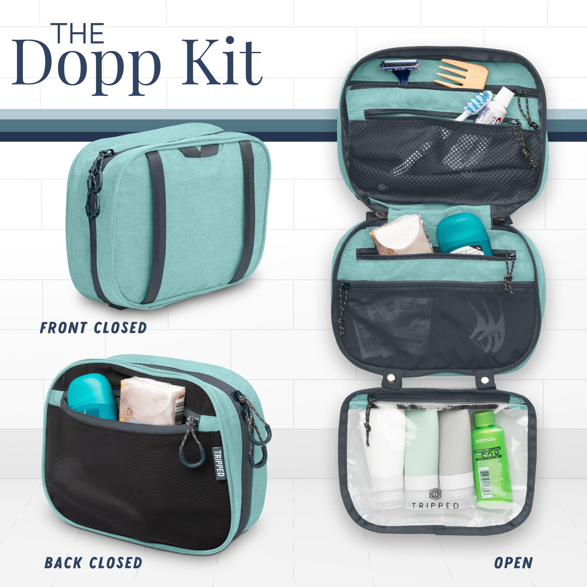 TRIPPED Toiletry Bag Kit Set dusty teal color for stylish travel