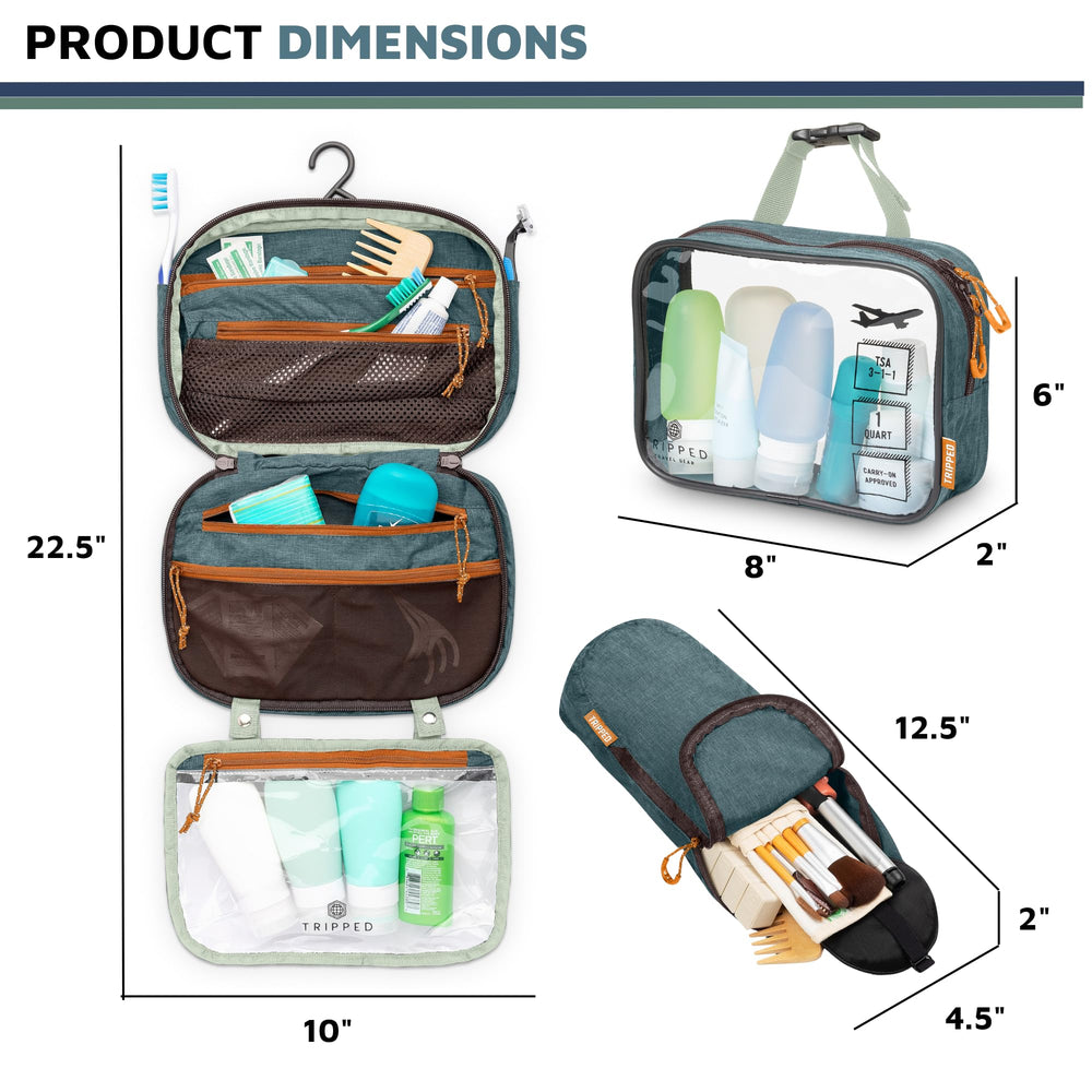 TRIPPED Travel Gear detachable clear bag with snaps stays attached on the hanging bag.