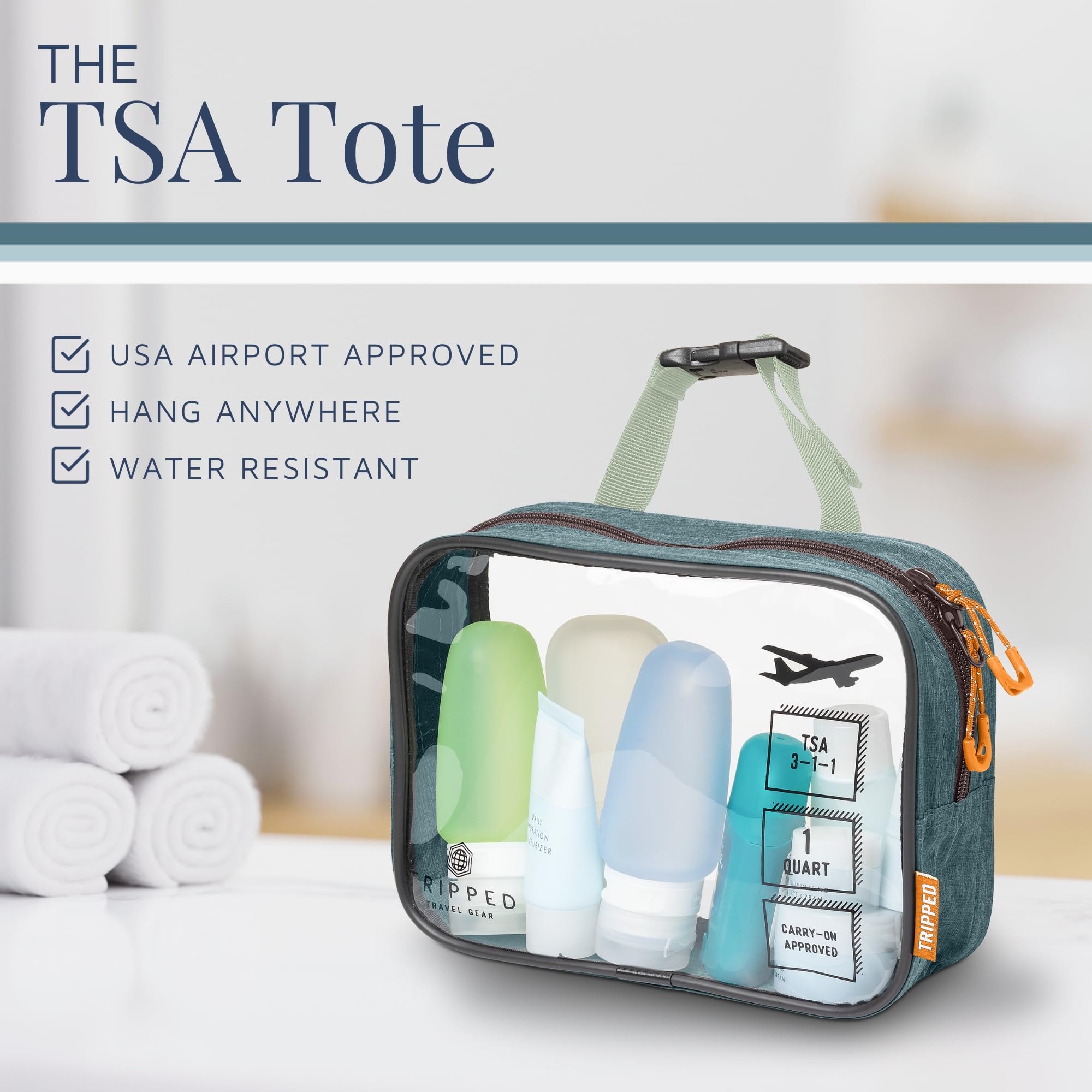 TRIPPED Travel Gear TSA quart bag doubles as a handy shower tote.