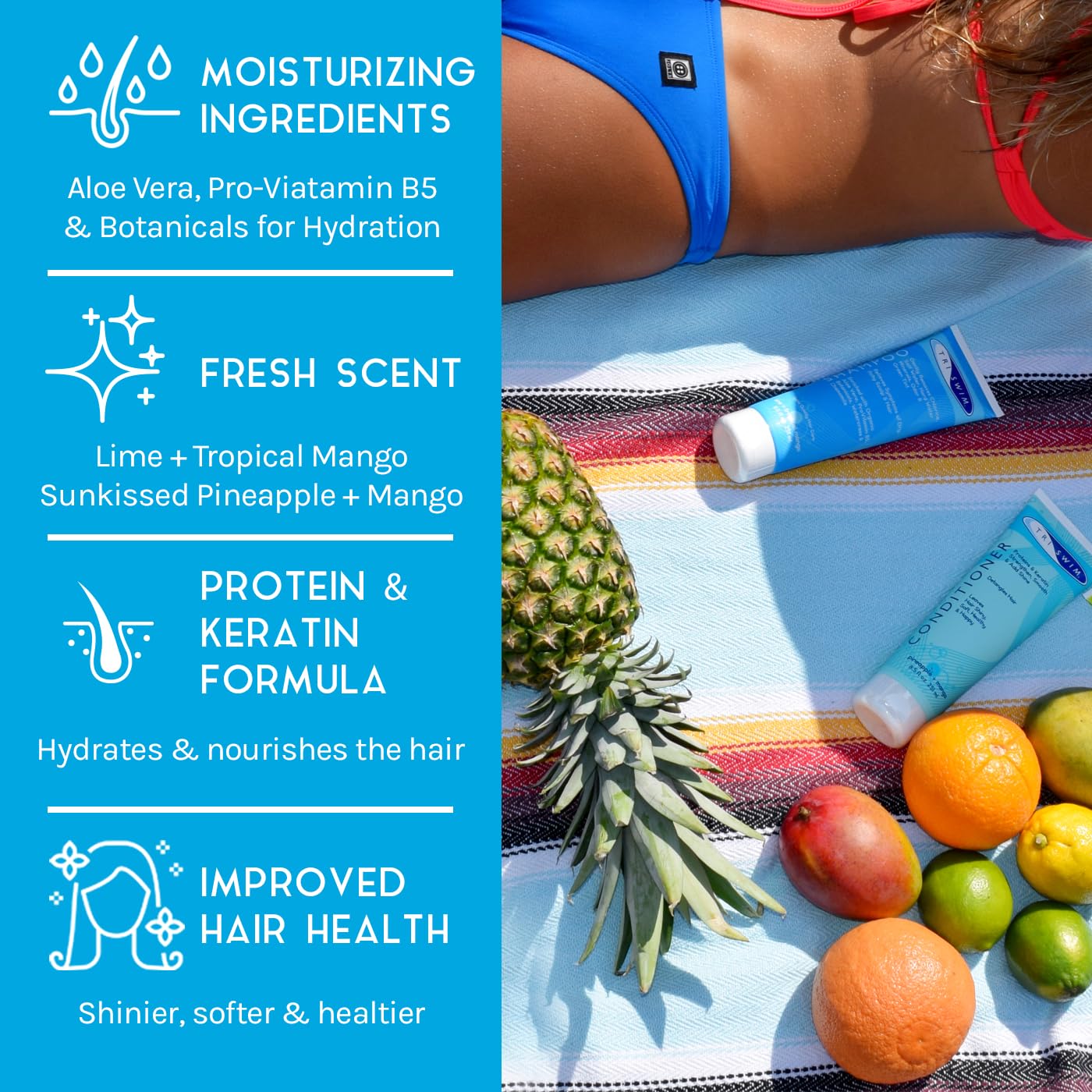 TRISWIM Chlorine Out conditioner bottle highlighting deep hydration for swimmers