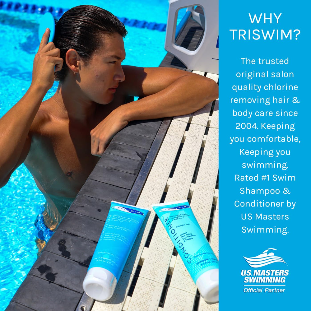 TRISWIM Chlorine Out packaging on shelf, a trusted option for swimmers