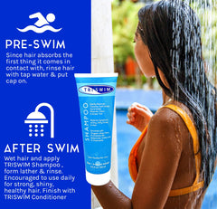 TRISWIM champú, textura crema, muestra hidratación para cabello expuesto al cloro