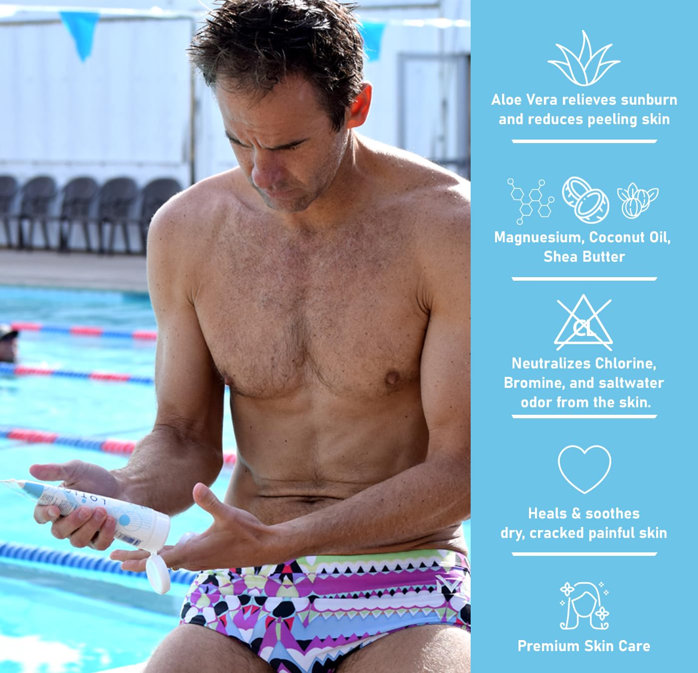 TRISWIM loción textura cremosa: suaviza irritaciones post-natación.