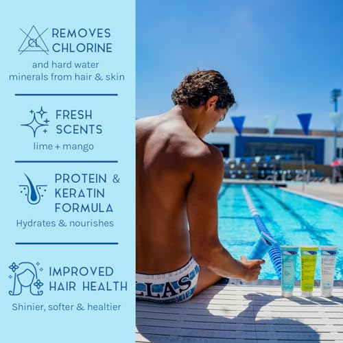 TRISWIM chlorine removal shampoo bottle pour for hair rejuvenation after chlorine exposure